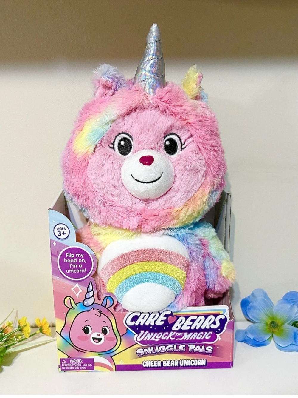 RARE Care Bears Snuggle Pals Cheer Unicorn Unlock The Magic Rainbow Plush NEW!!!